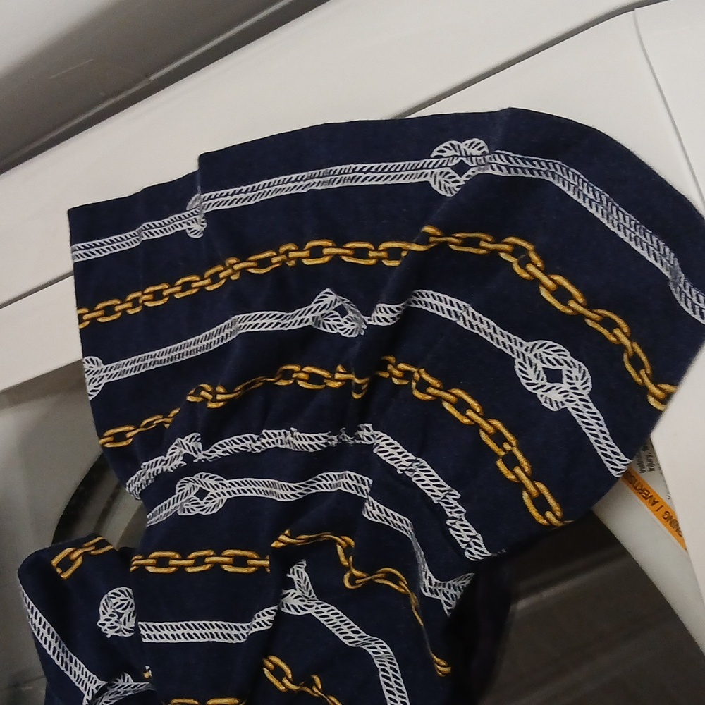 Michael Kors Nautical Navy Gold Chain Rope Bell Sleeve Peasant Top L - Picture 9 of 12